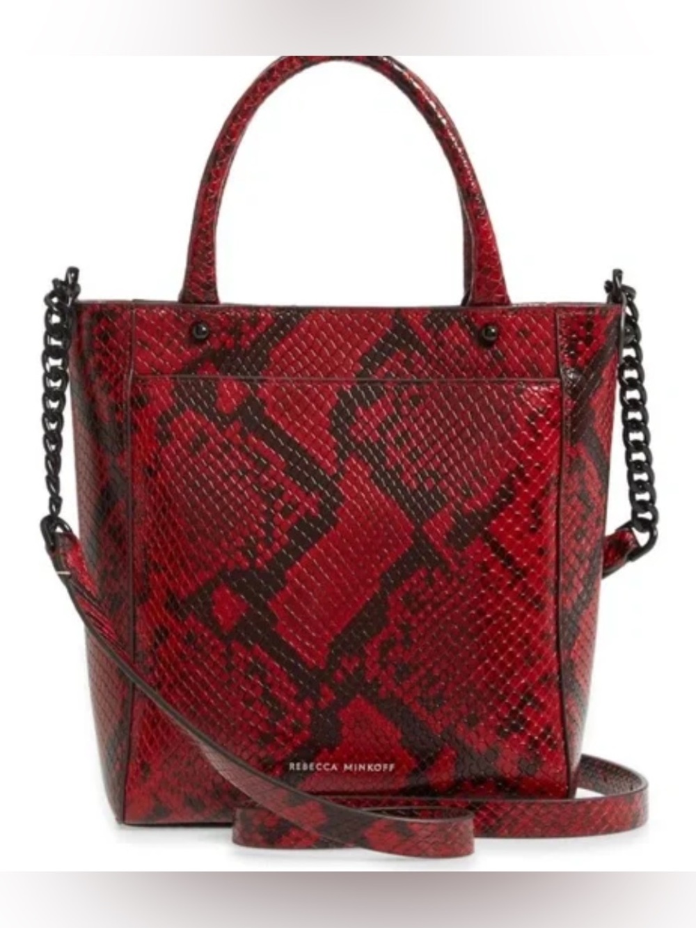 NWT Rebecca Minkoff Red and Black Snake-Print Mini Tote Crossbody Bag